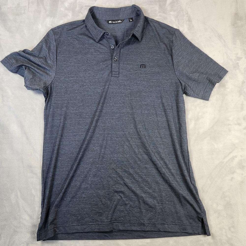 Travis Mathew‎ Polo Shirt Men Large Blue Golf Performance Lightweight Pima Logo
